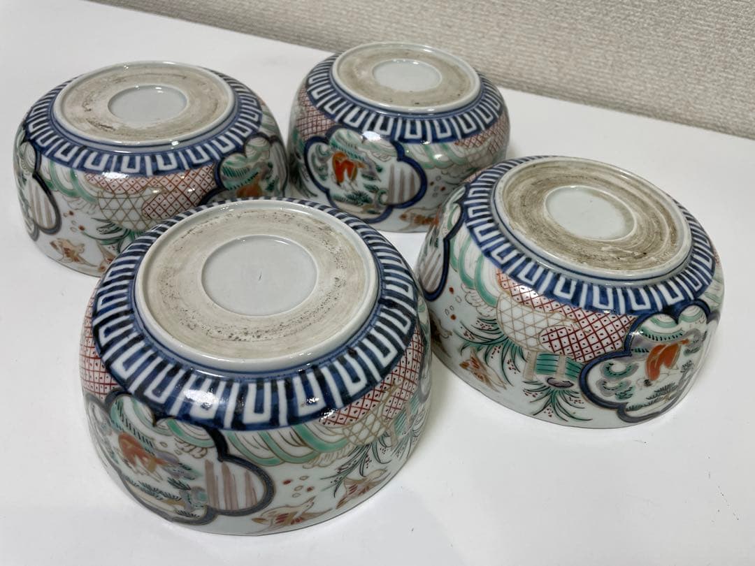 【現状品】陶器製 金彩 赤絵 染付 菓子器 菓子鉢 鳥 花柄 アンティーク4個