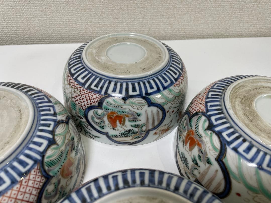 【現状品】陶器製 金彩 赤絵 染付 菓子器 菓子鉢 鳥 花柄 アンティーク4個