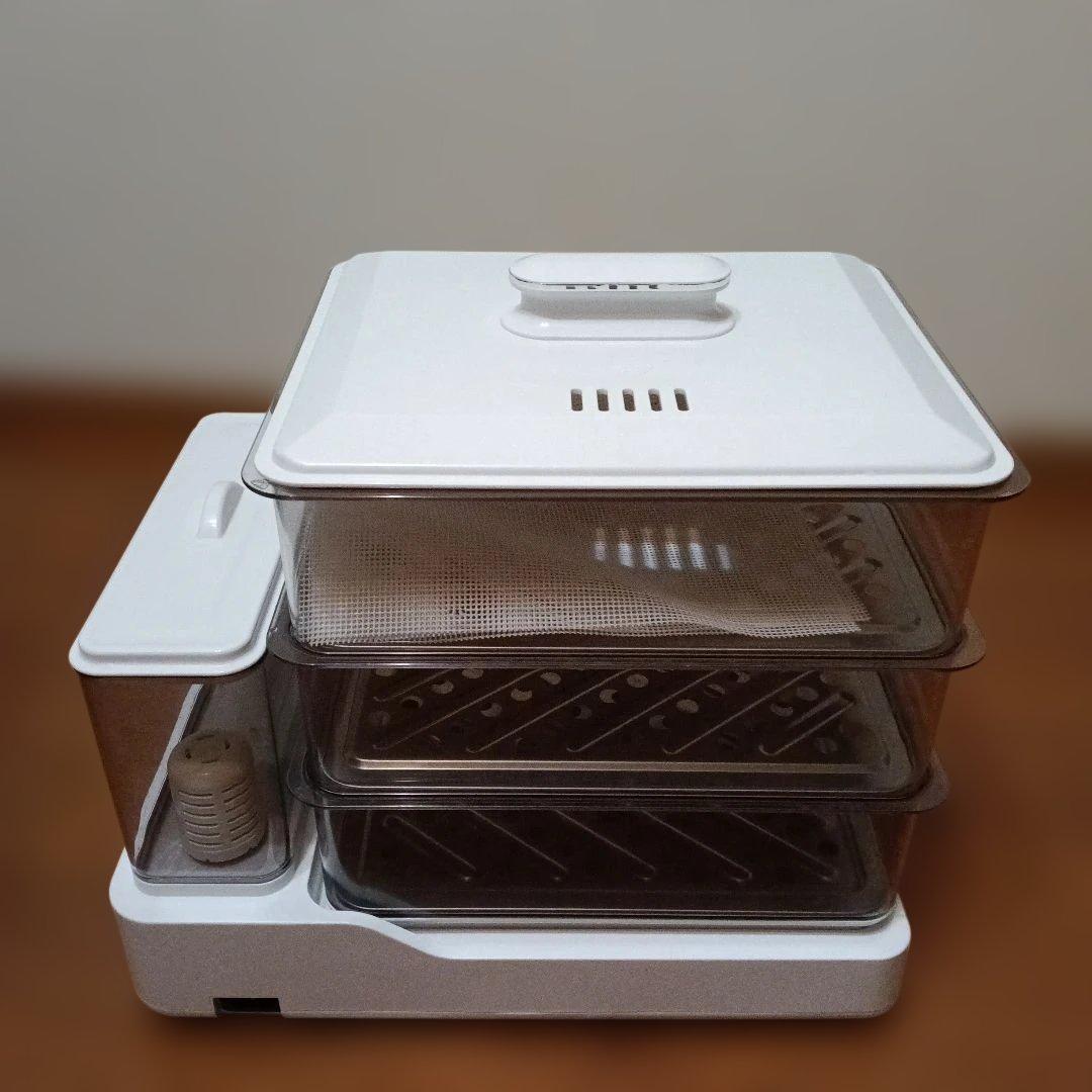 ホワイト 3段式蒸し器　大容量