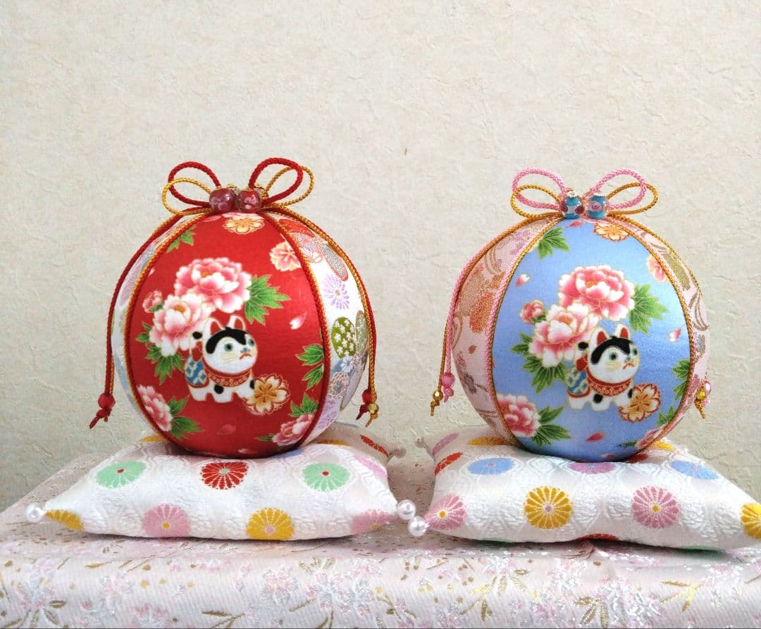 ふくた 手毬 手鞠 てまり 狛犬 刺繍お雛様座布団付き２点