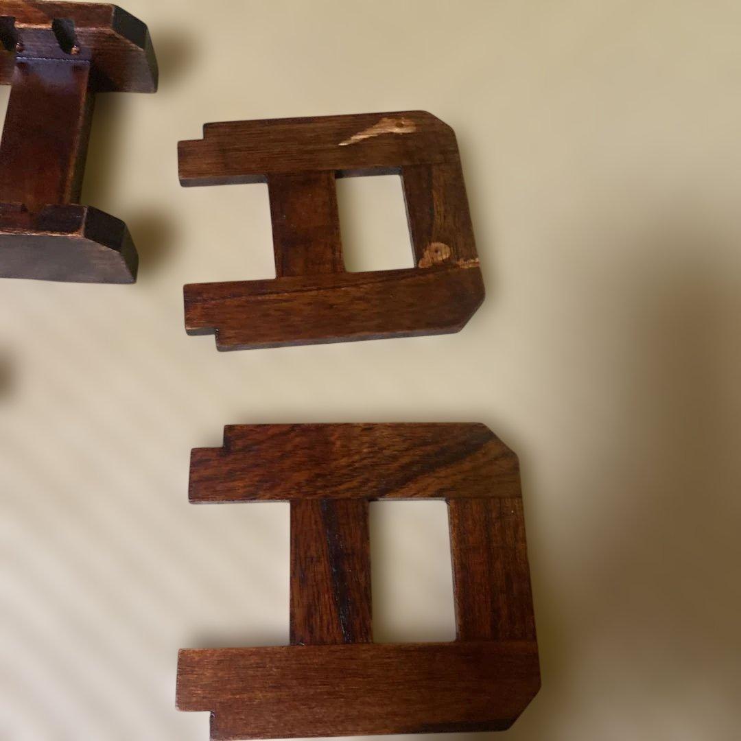 木製差込皿立2点未使用　 木製皿立3点保管品