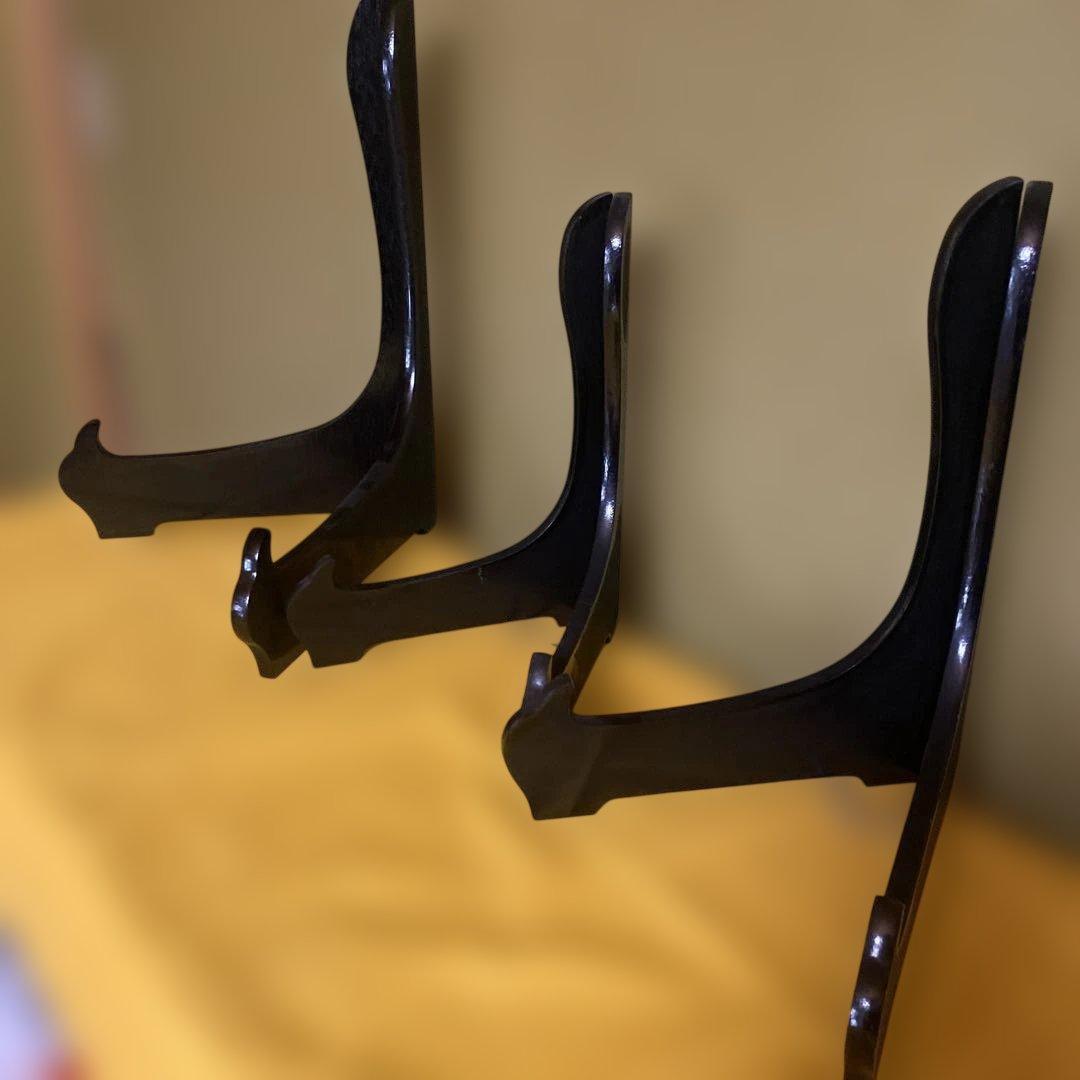 木製差込皿立2点未使用　 木製皿立3点保管品