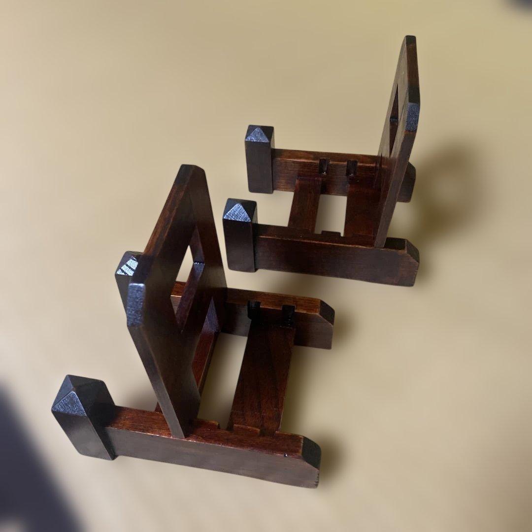 木製差込皿立2点未使用　 木製皿立3点保管品