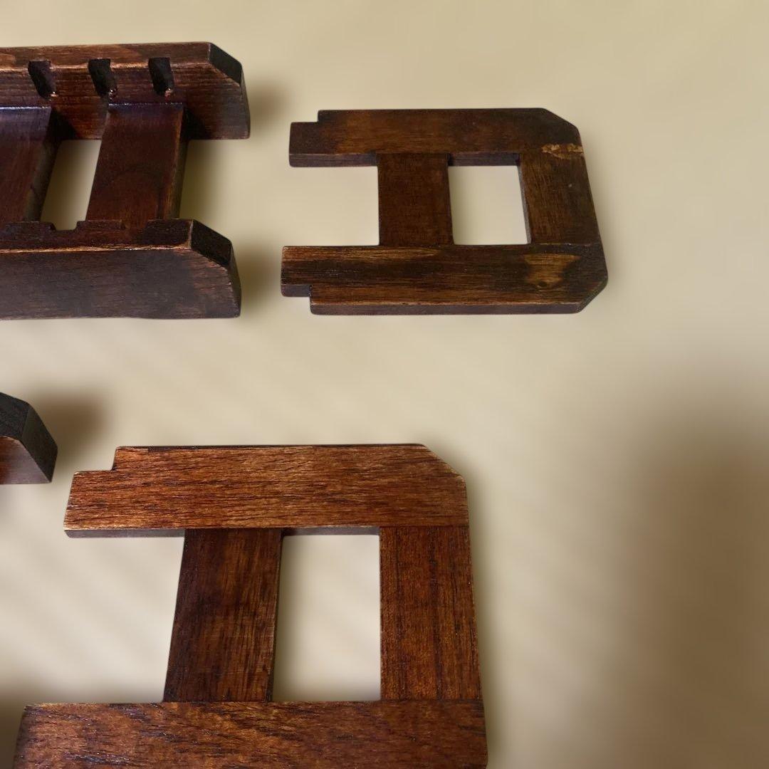 木製差込皿立2点未使用　 木製皿立3点保管品