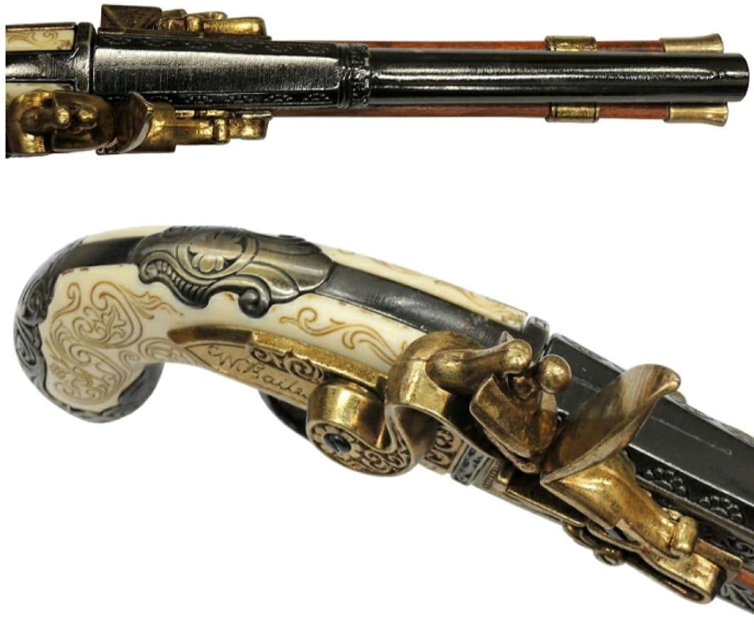 DENIX ダブルバレル 回転式フリントロックピストル イギリス 1264