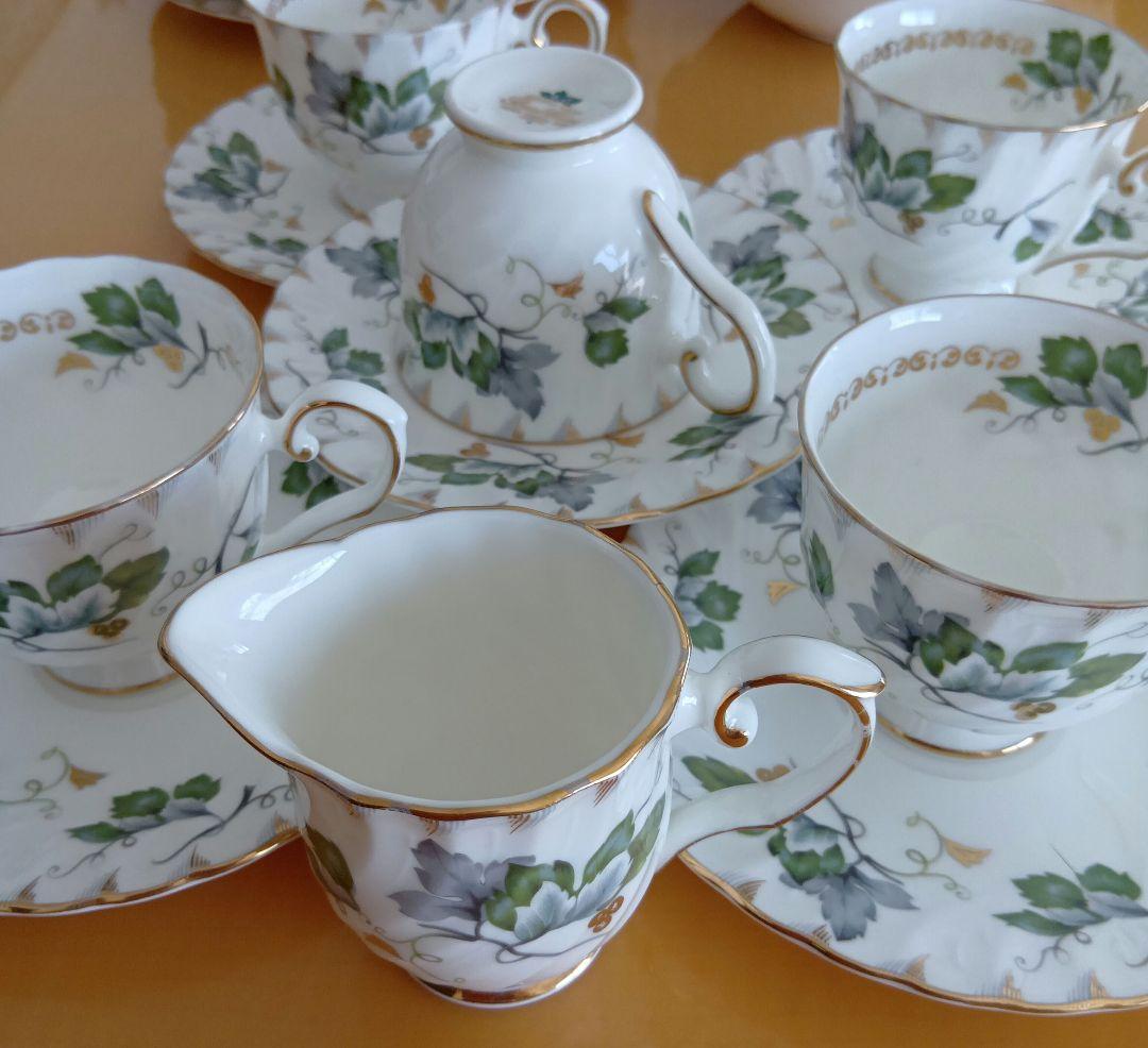 今だけ特価!!美品！HOYAボーンチャイナ グリーンリーフ洋食器セット昭和レトロ