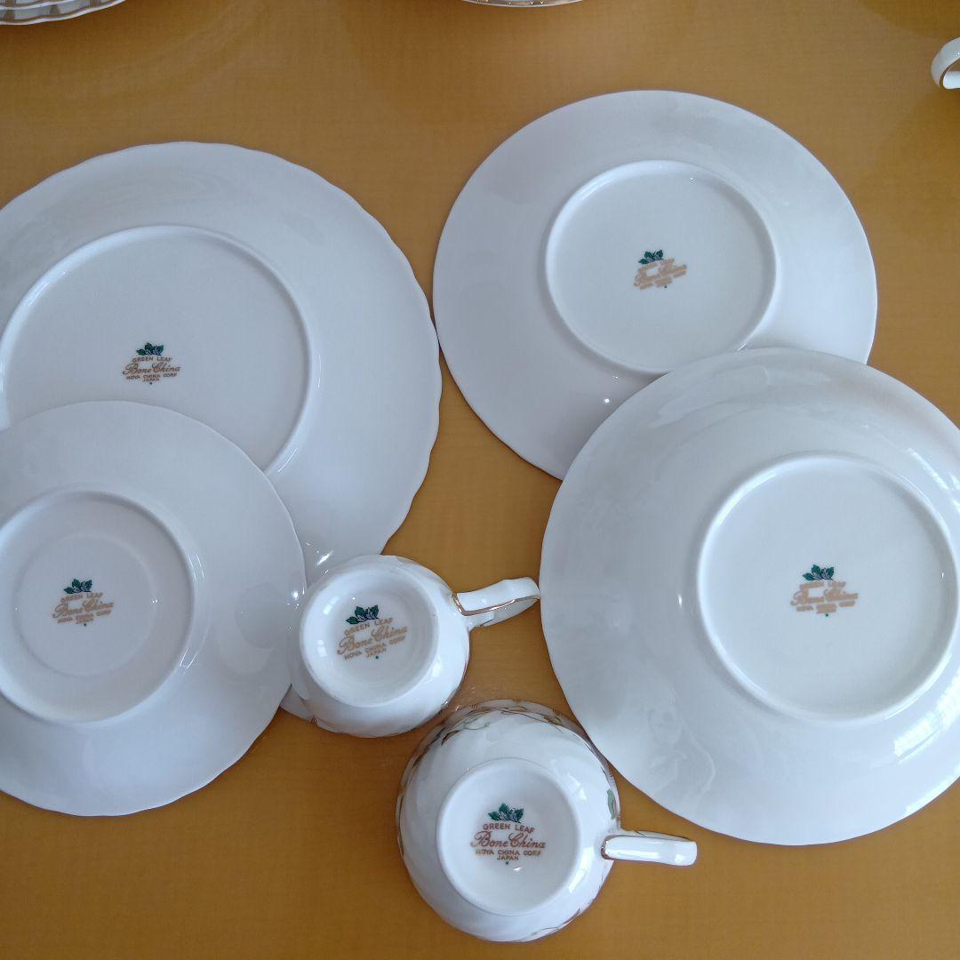 今だけ特価!!美品！HOYAボーンチャイナ グリーンリーフ洋食器セット昭和レトロ