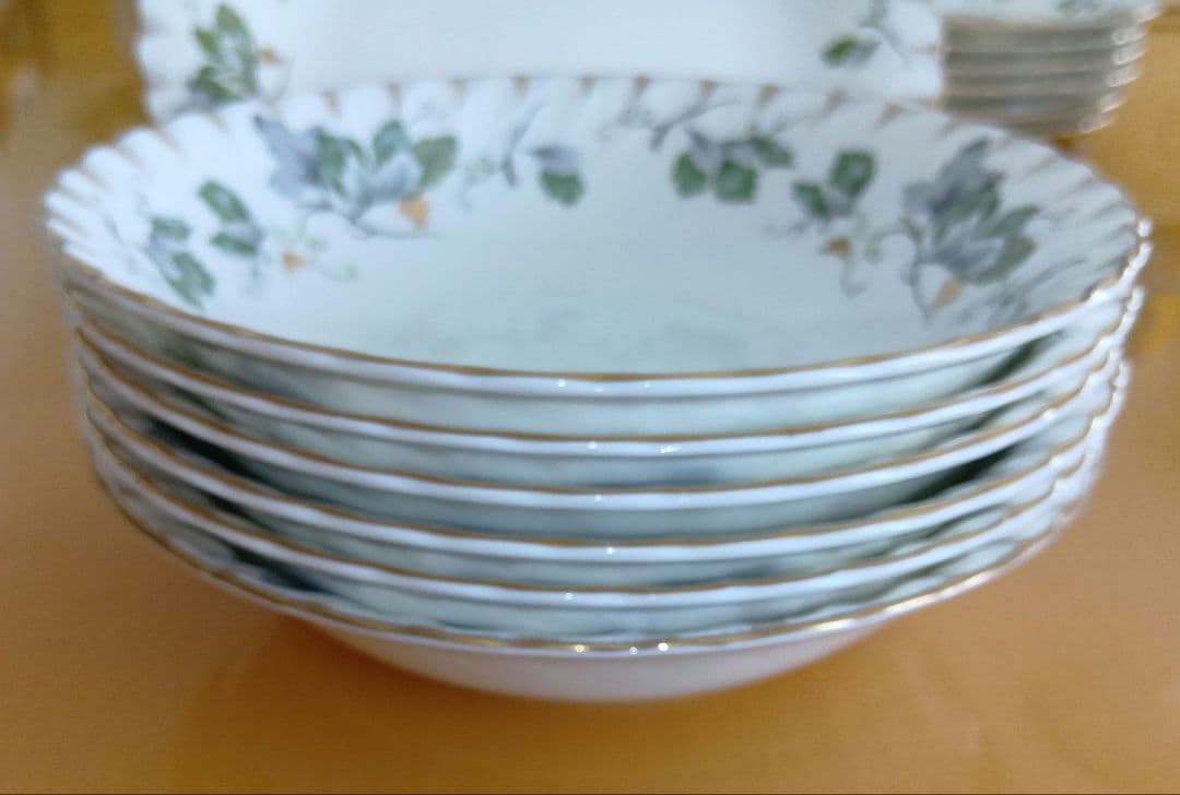 今だけ特価!!美品！HOYAボーンチャイナ グリーンリーフ洋食器セット昭和レトロ