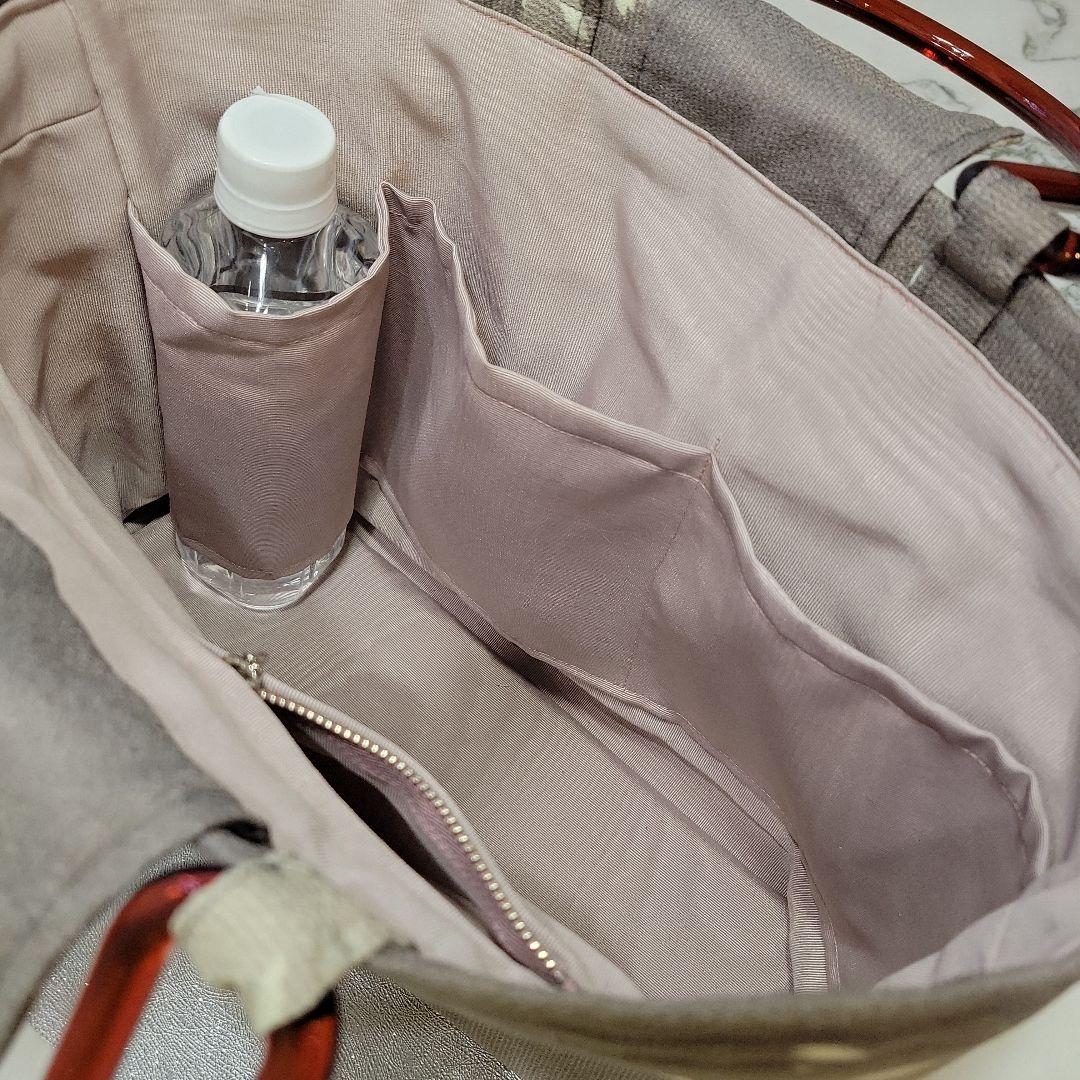 小紋生地リメイク　持ち手　茶色アクリルハンドル　バッグ㊷