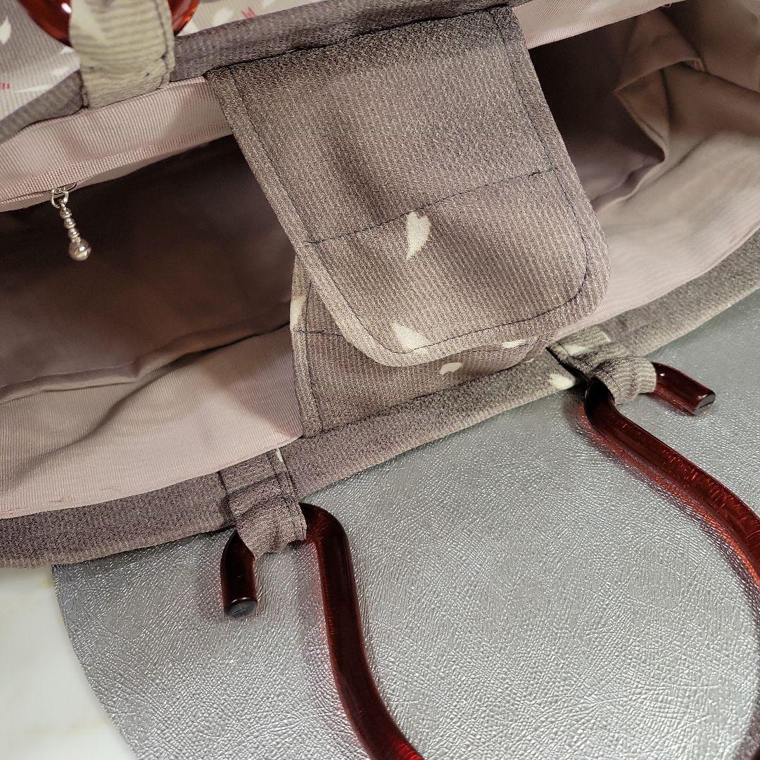 小紋生地リメイク　持ち手　茶色アクリルハンドル　バッグ㊷