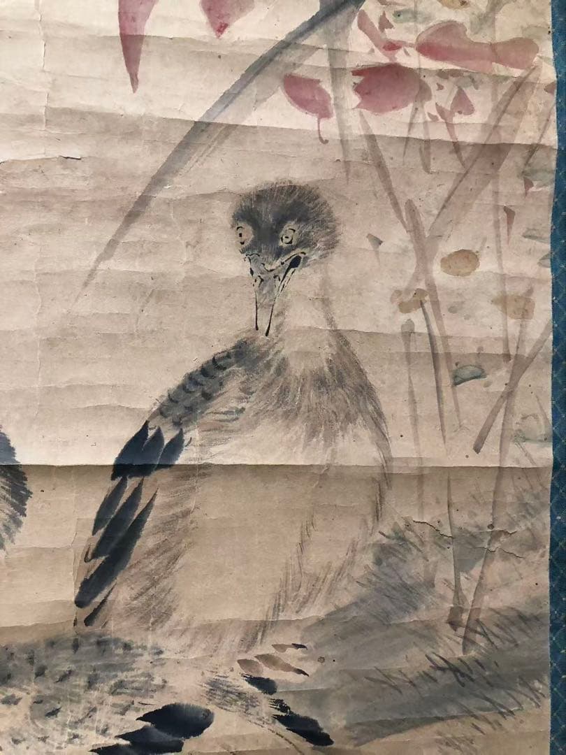 掛け軸　華山外史［花鳥ノ図］紙本　木箱無し043！