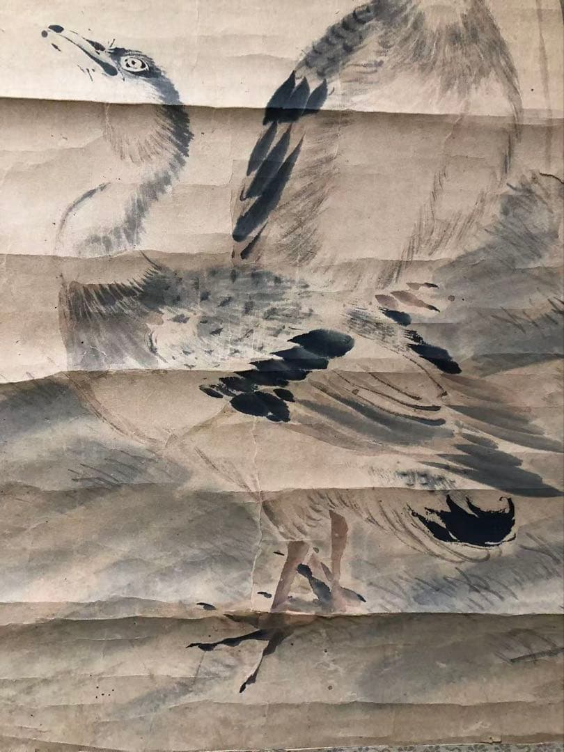 掛け軸　華山外史［花鳥ノ図］紙本　木箱無し043！