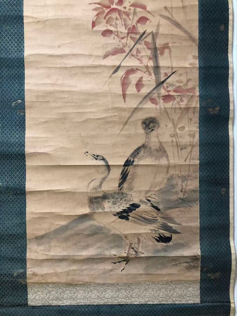 掛け軸　華山外史［花鳥ノ図］紙本　木箱無し043！