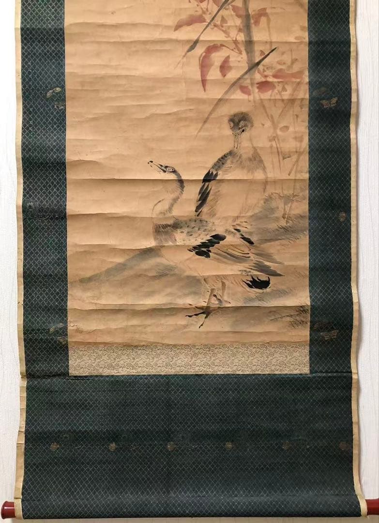 掛け軸　華山外史［花鳥ノ図］紙本　木箱無し043！