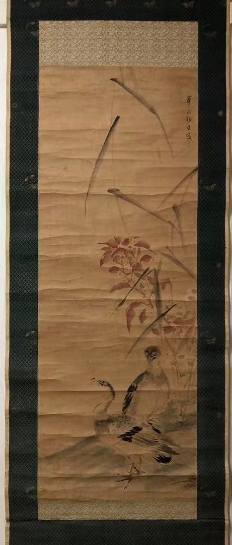 掛け軸　華山外史［花鳥ノ図］紙本　木箱無し043！