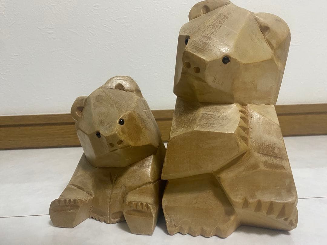 木彫 熊 在銘 大和彫 大和正幸 親子熊