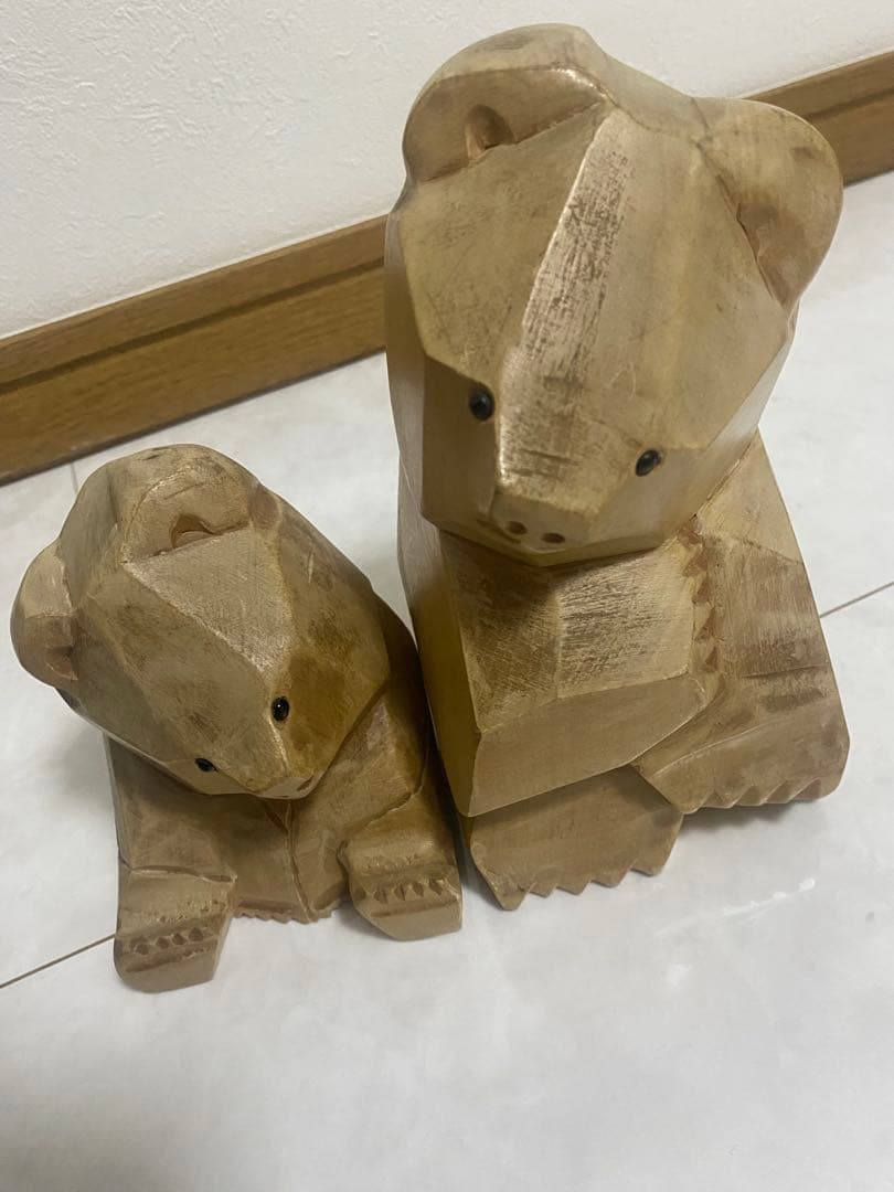 木彫 熊 在銘 大和彫 大和正幸 親子熊