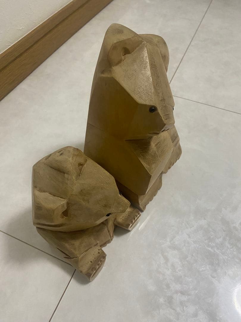 木彫 熊 在銘 大和彫 大和正幸 親子熊