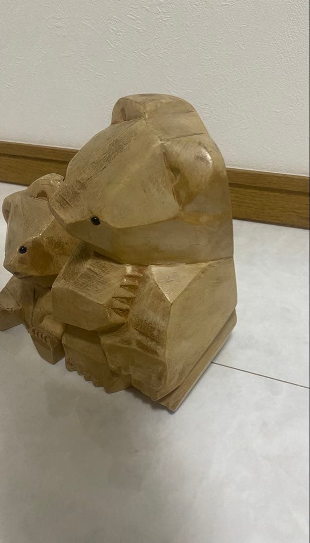 木彫 熊 在銘 大和彫 大和正幸 親子熊