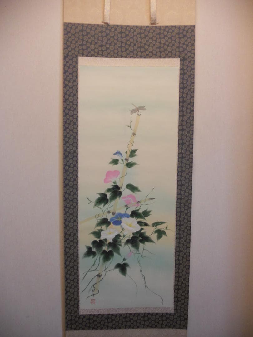 掛け軸 契雪 作 『 朝顔 』 絹本 希少 軸装 茶道具 掛軸 美品 です。