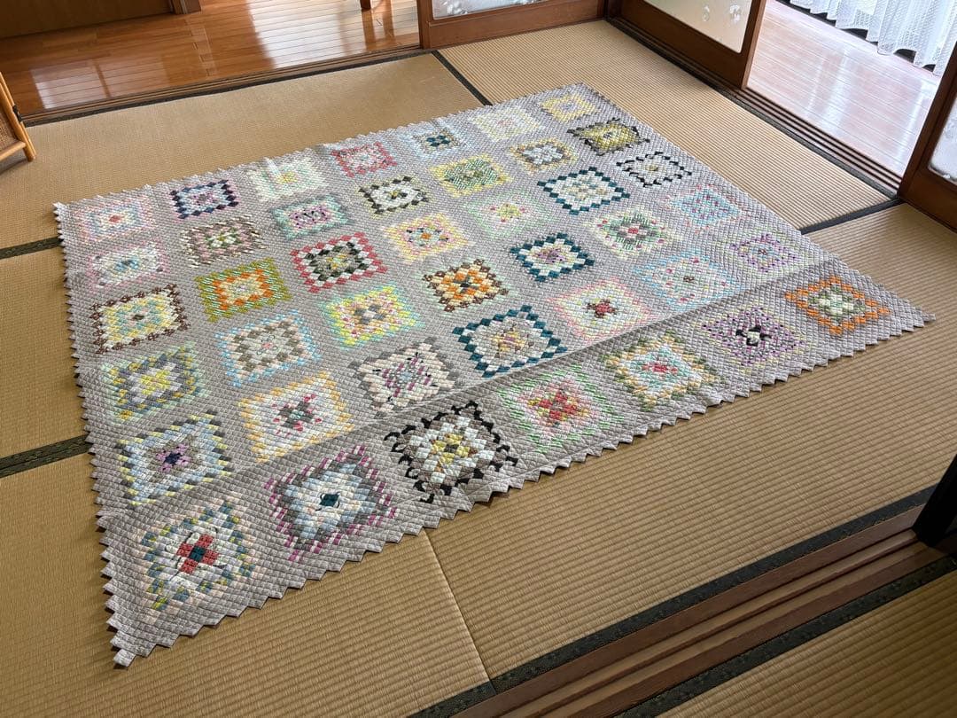 ベッドカバー パッチワーク　ハンドメイド
