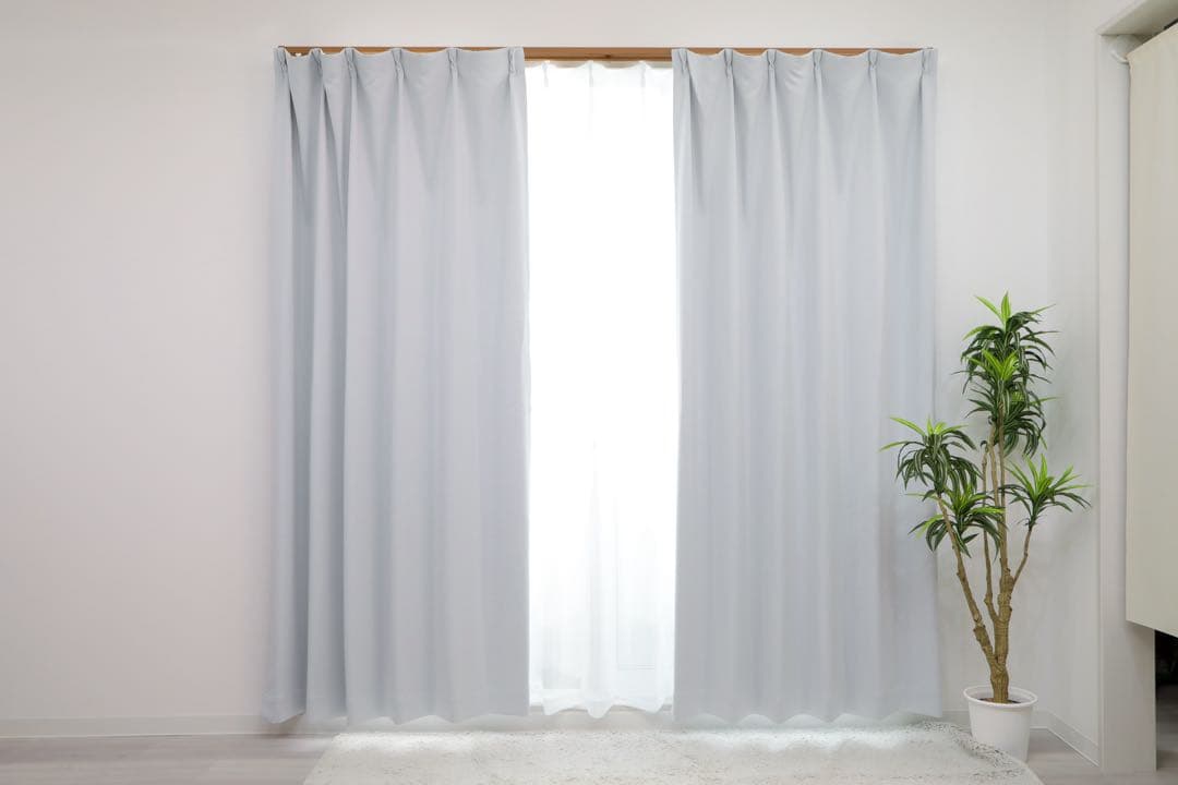 kau　レース付1級遮光カーテン　ホワイトグレー　100×215 2セット