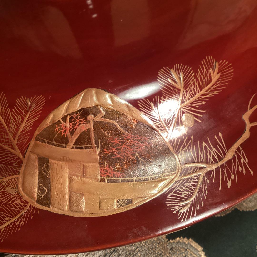 A1056 木製輪島塗　源氏蒔絵　赤溜塗　高月　高杯　1基