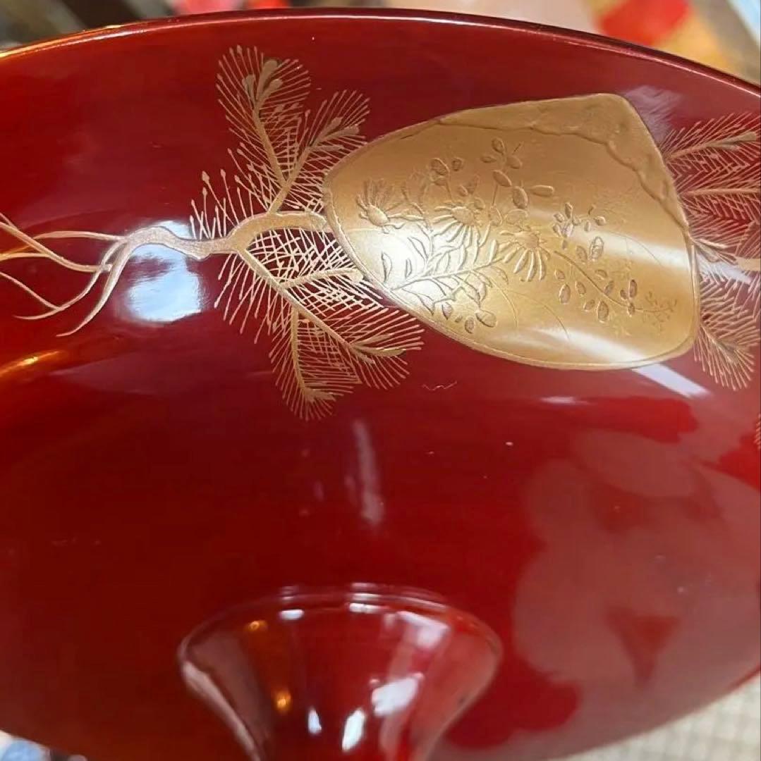 A1056 木製輪島塗　源氏蒔絵　赤溜塗　高月　高杯　1基