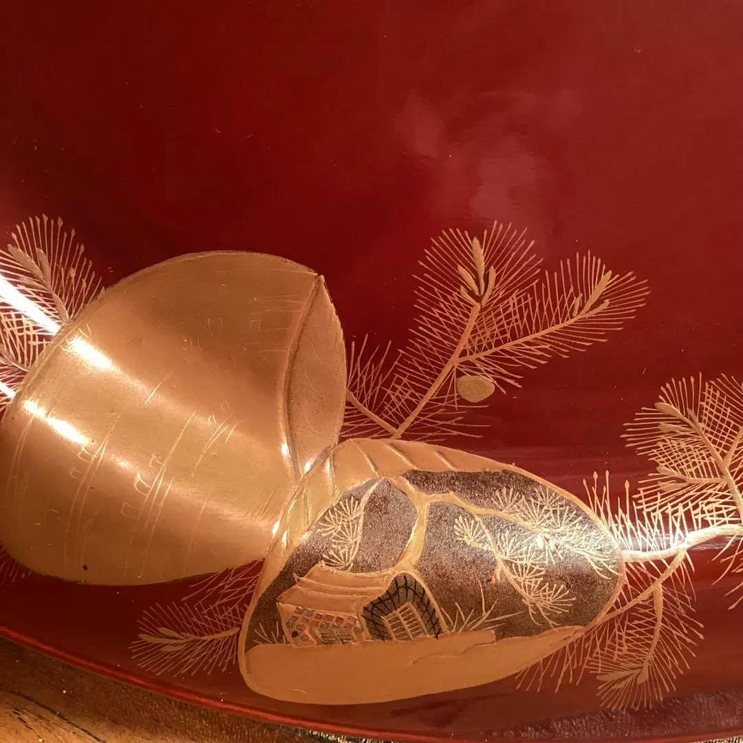 A1056 木製輪島塗　源氏蒔絵　赤溜塗　高月　高杯　1基