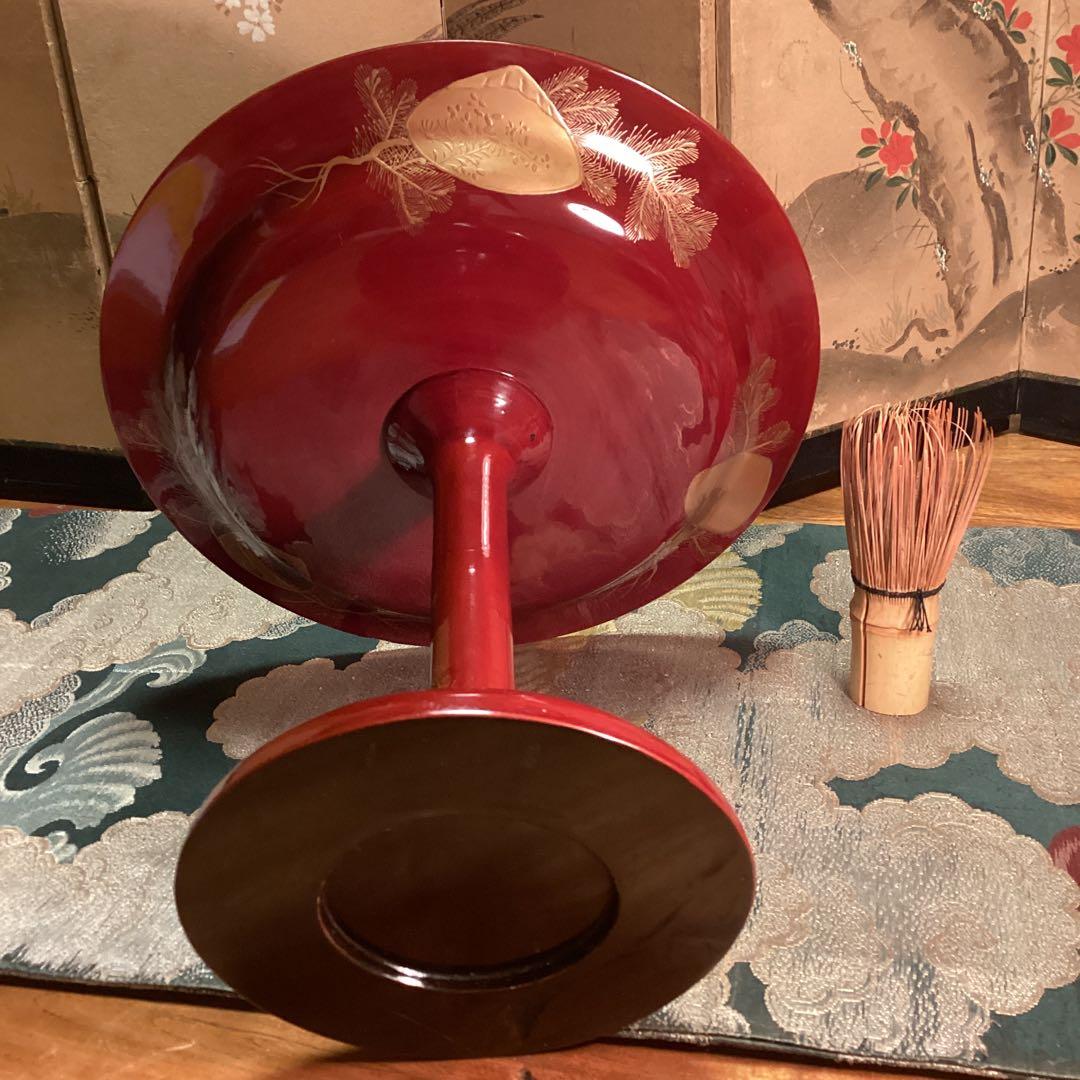 A1056 木製輪島塗　源氏蒔絵　赤溜塗　高月　高杯　1基