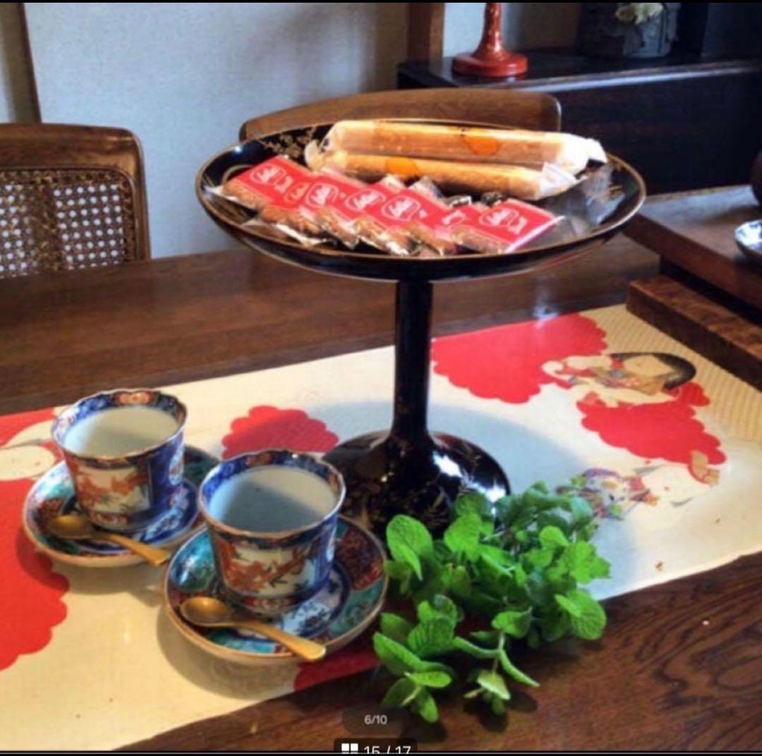 A1056 木製輪島塗　源氏蒔絵　赤溜塗　高月　高杯　1基