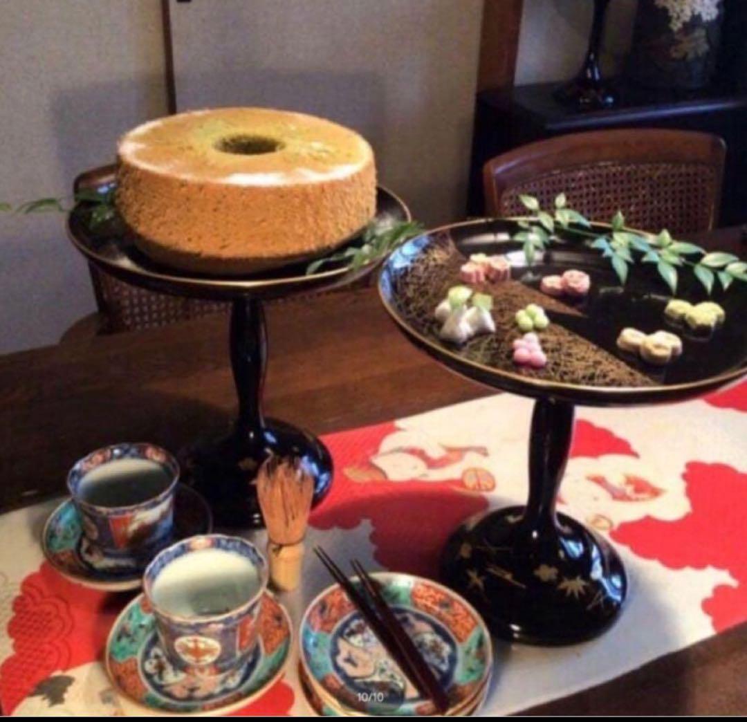 A1056 木製輪島塗　源氏蒔絵　赤溜塗　高月　高杯　1基