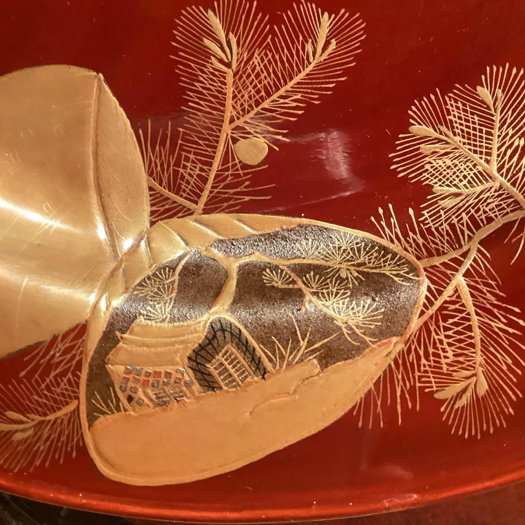 A1056 木製輪島塗　源氏蒔絵　赤溜塗　高月　高杯　1基