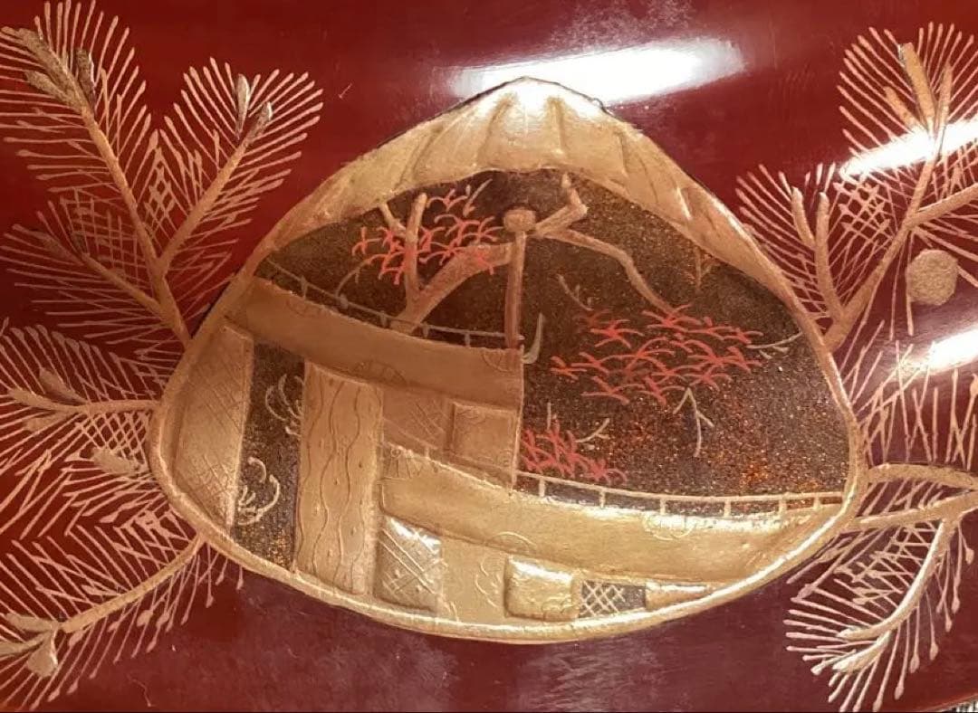 A1056 木製輪島塗　源氏蒔絵　赤溜塗　高月　高杯　1基