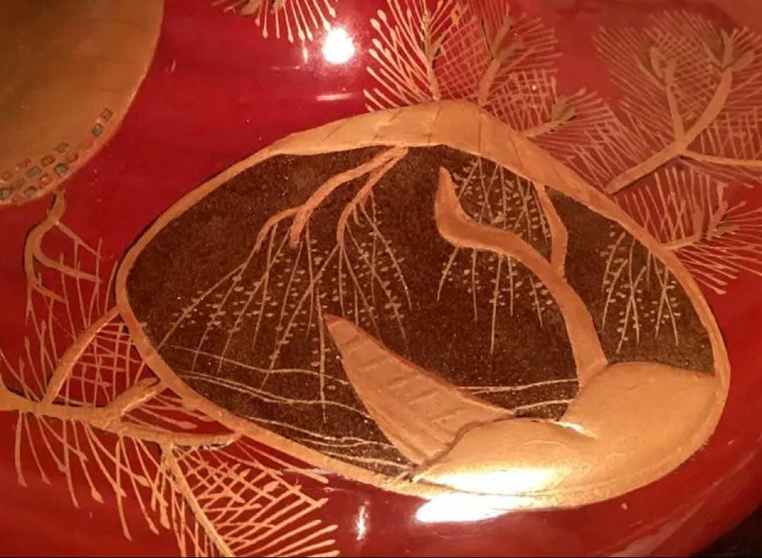 A1056 木製輪島塗　源氏蒔絵　赤溜塗　高月　高杯　1基