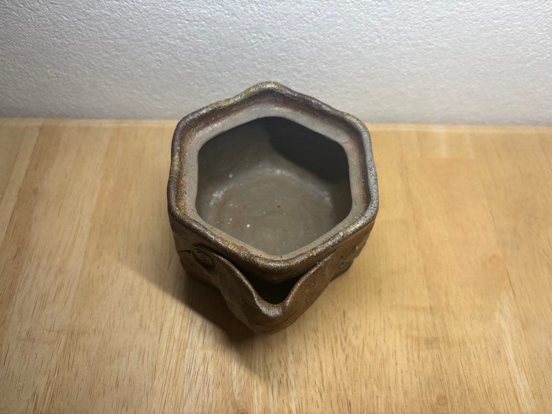 60.備前焼 宝瓶 登り窯 松 まつ 六角 手びねり 急須