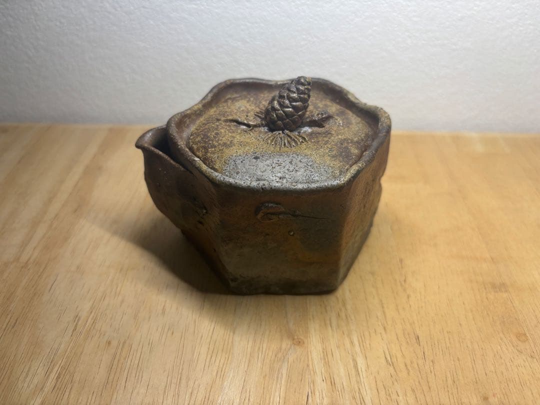 60.備前焼 宝瓶 登り窯 松 まつ 六角 手びねり 急須