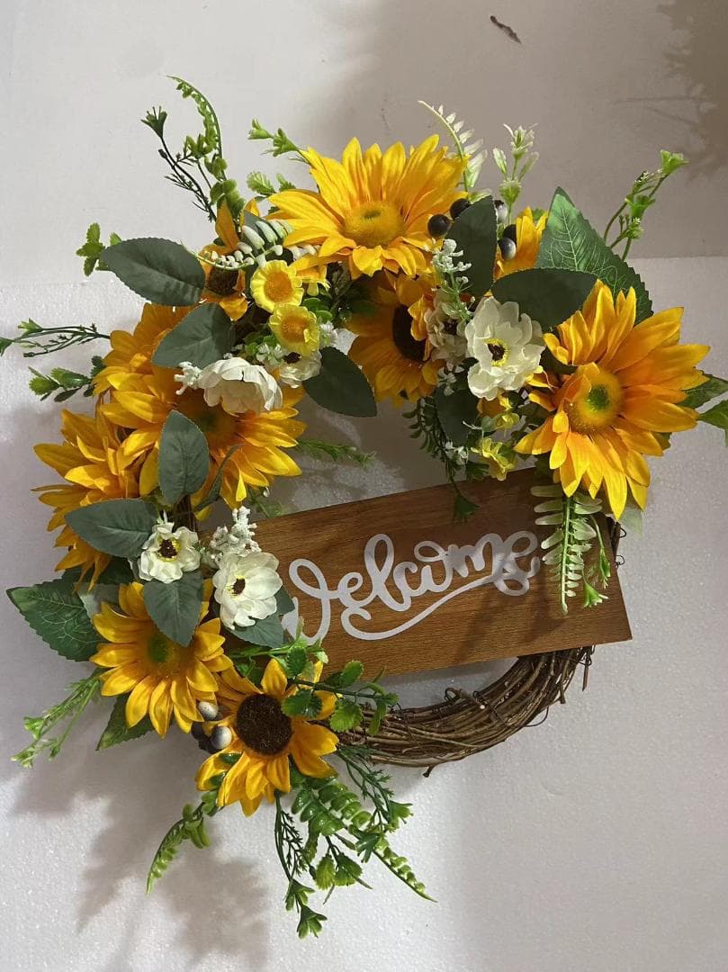ドアハンギングリース　ひまわりフラワーリースプ W115　母の日花　インテリア