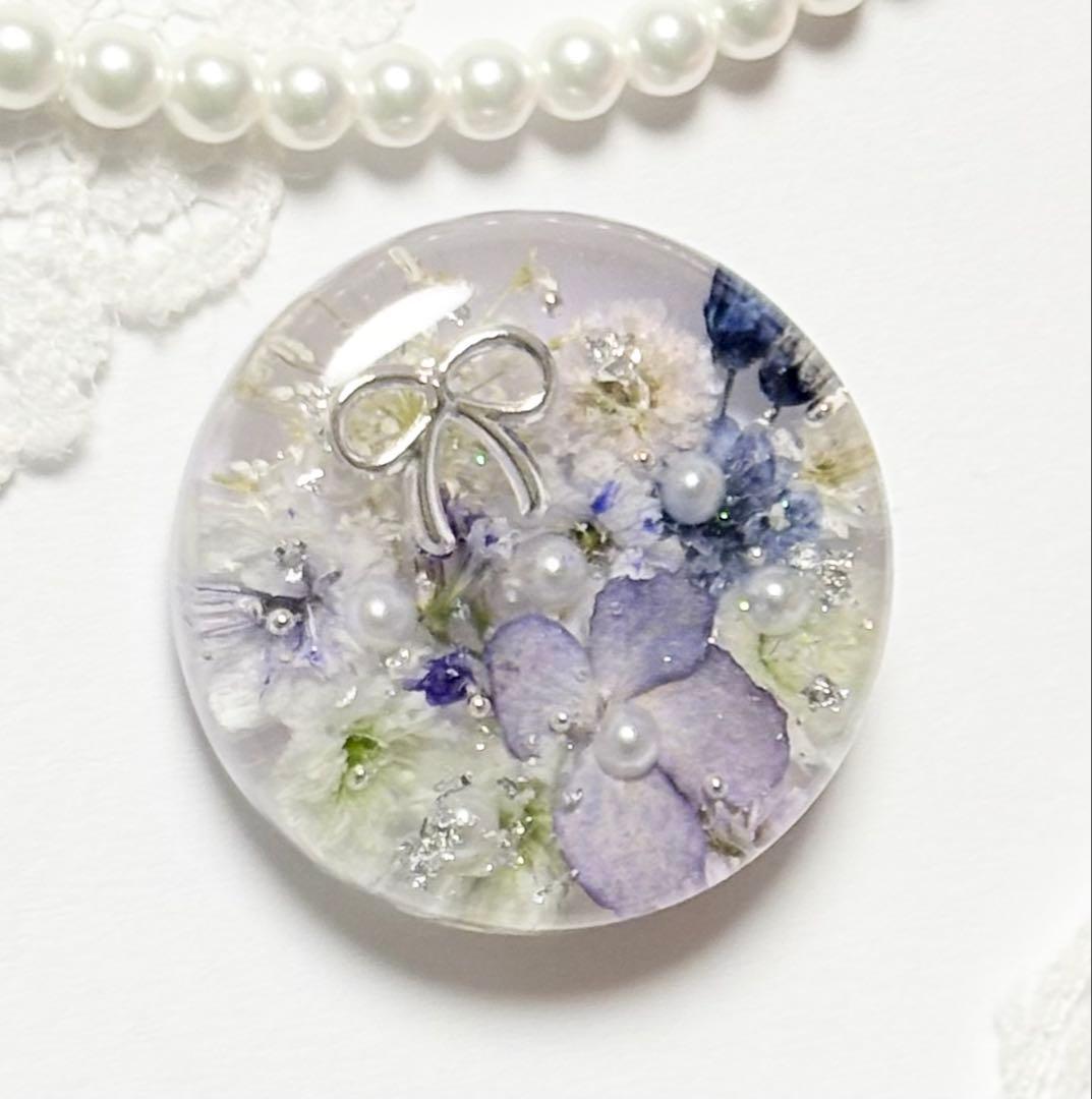 690可憐な♡レジンヘアゴム ダークパープルブーケ シルバーリボン