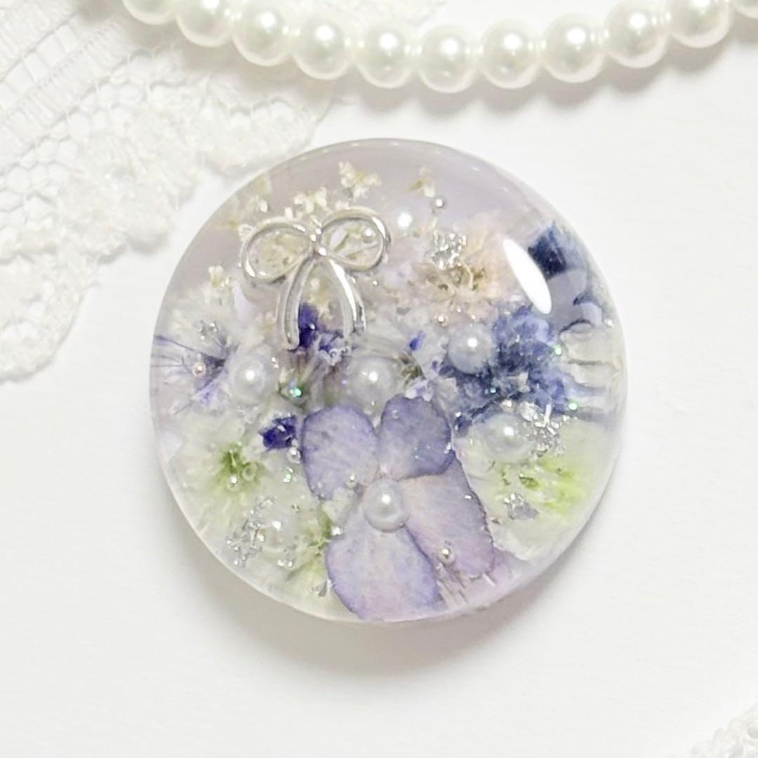 690可憐な♡レジンヘアゴム ダークパープルブーケ シルバーリボン