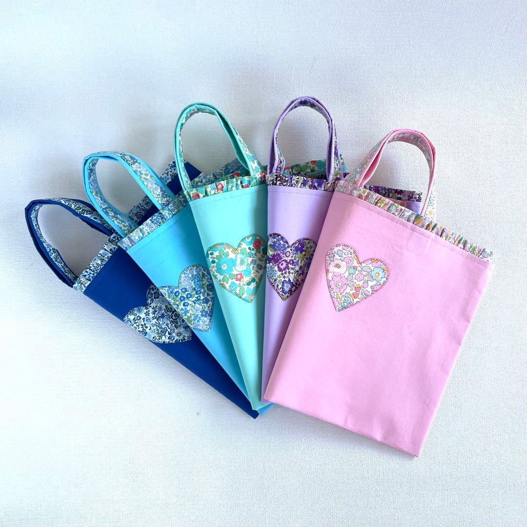 リバティのフリルとハートアップリケの3点セット(ピンク）　入園・入学