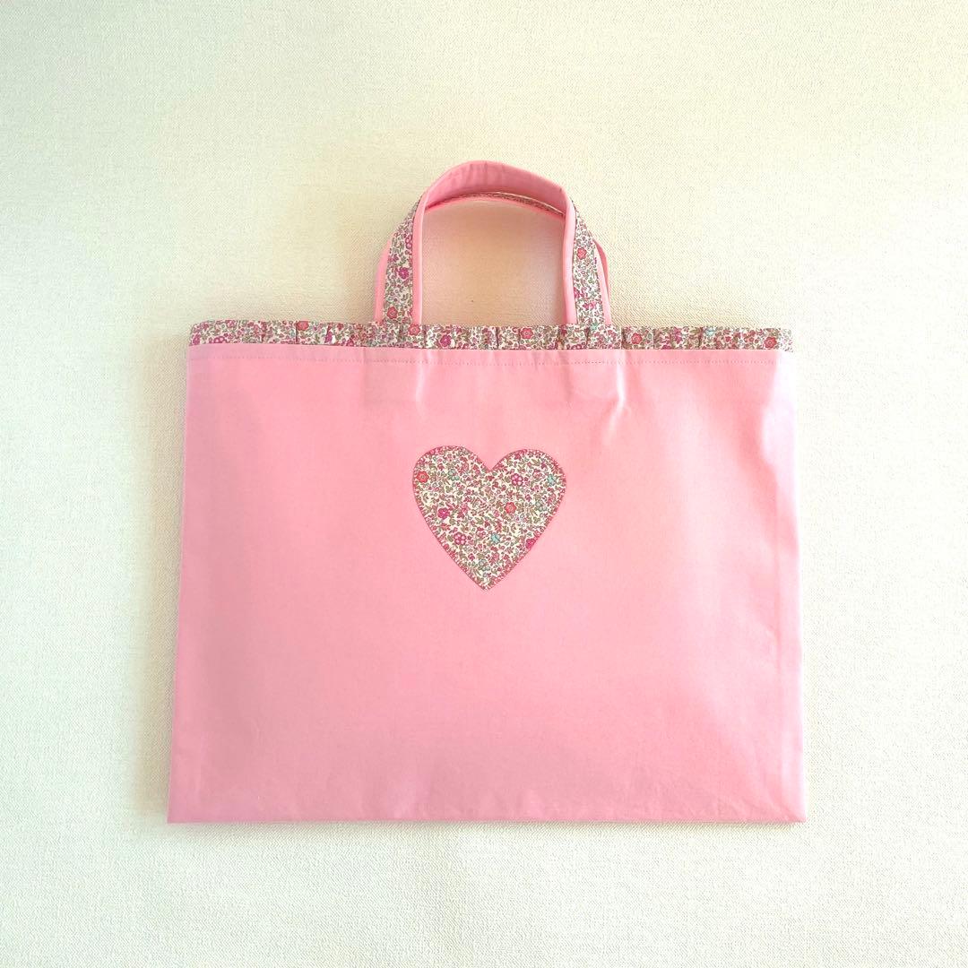 リバティのフリルとハートアップリケの3点セット(ピンク）　入園・入学