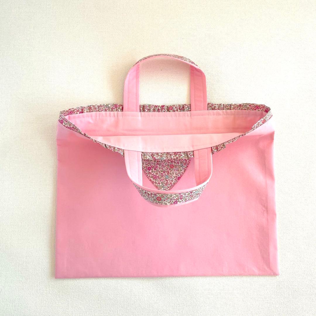 リバティのフリルとハートアップリケの3点セット(ピンク）　入園・入学