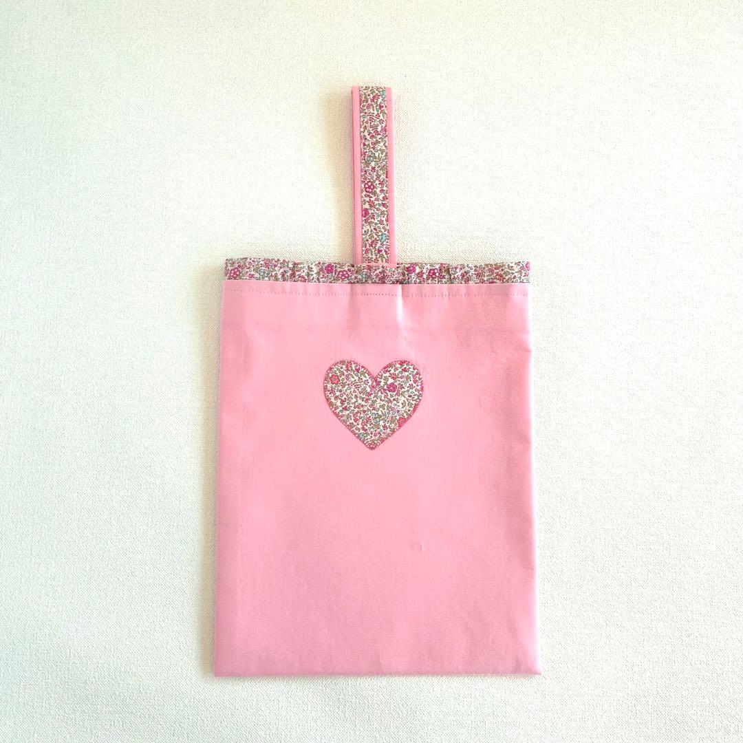 リバティのフリルとハートアップリケの3点セット(ピンク）　入園・入学