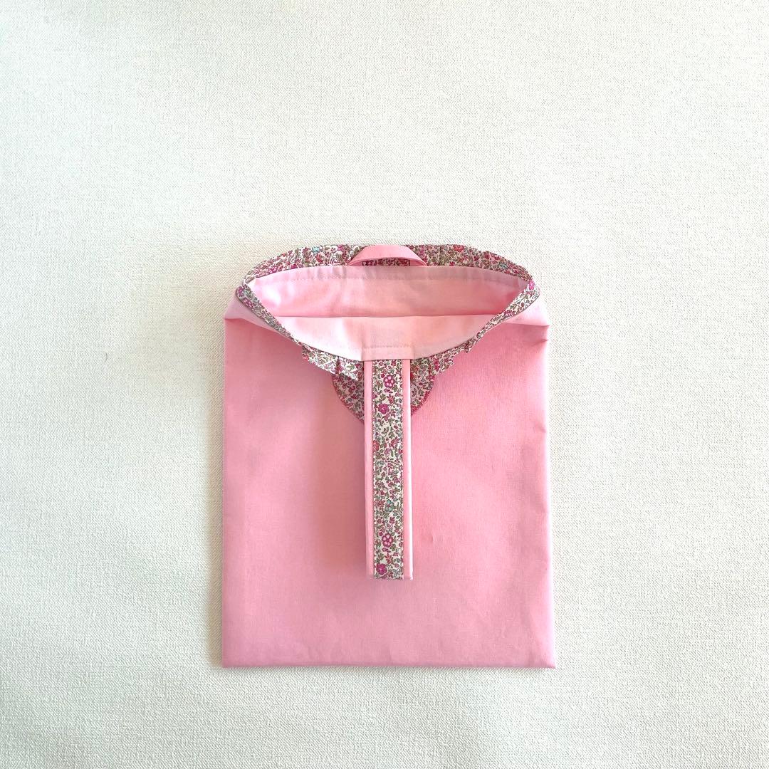 リバティのフリルとハートアップリケの3点セット(ピンク）　入園・入学