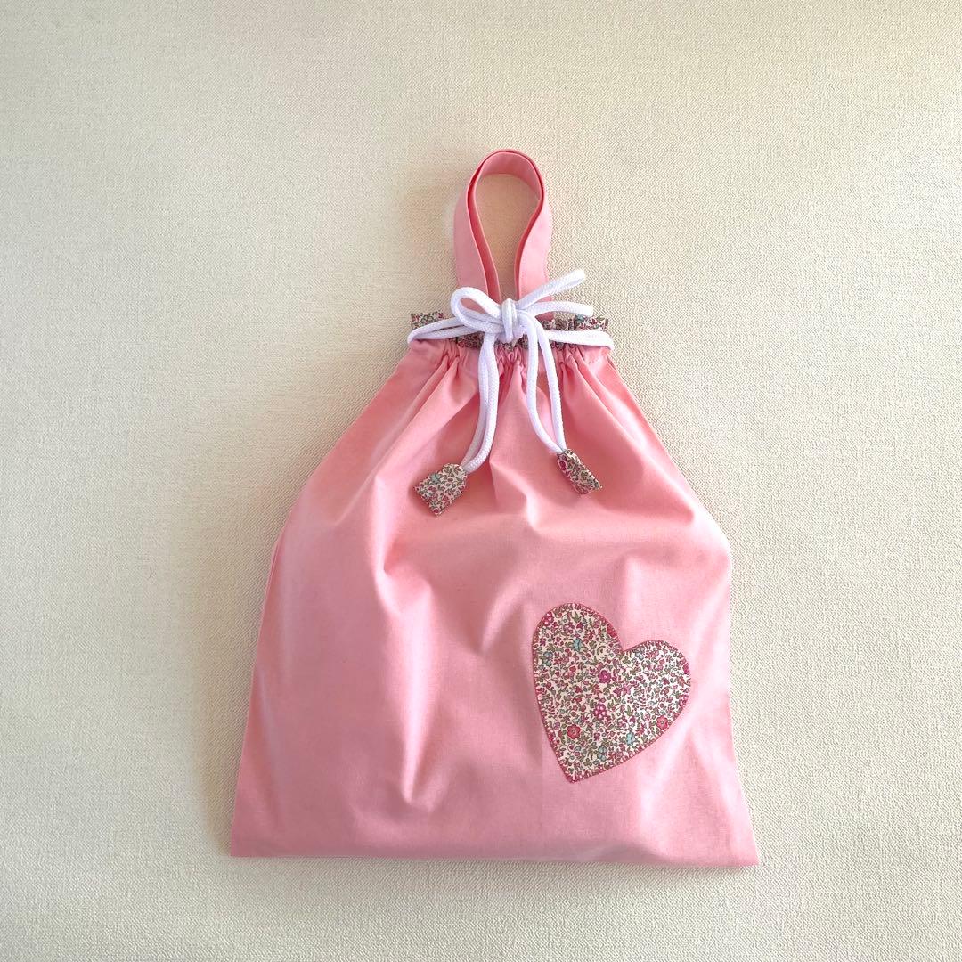 リバティのフリルとハートアップリケの3点セット(ピンク）　入園・入学