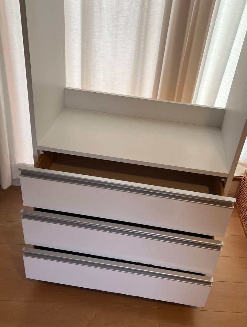 幅75㎝　ハンガーラック衣装収納ケース　白タンス　キャスター付き