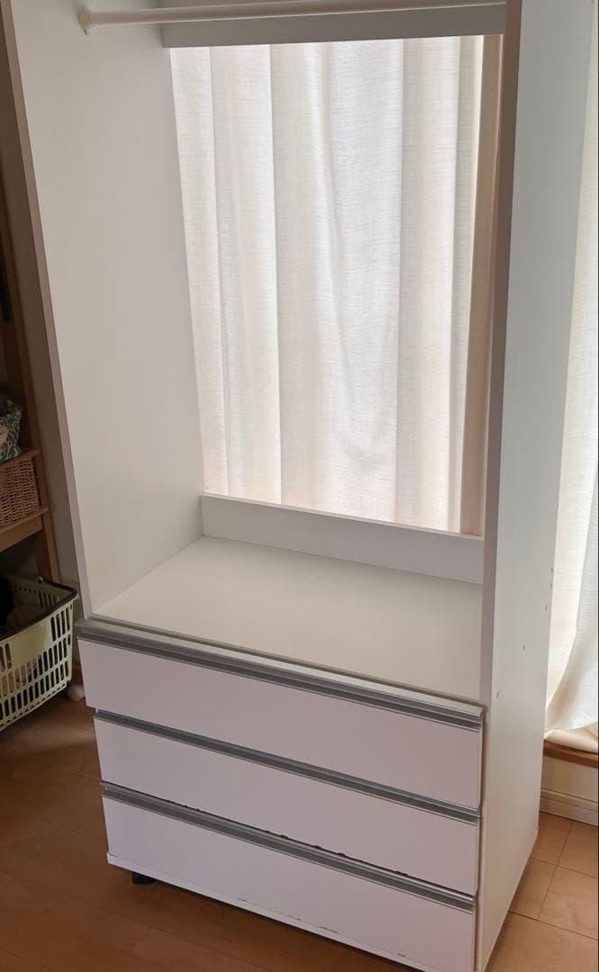 幅75㎝　ハンガーラック衣装収納ケース　白タンス　キャスター付き