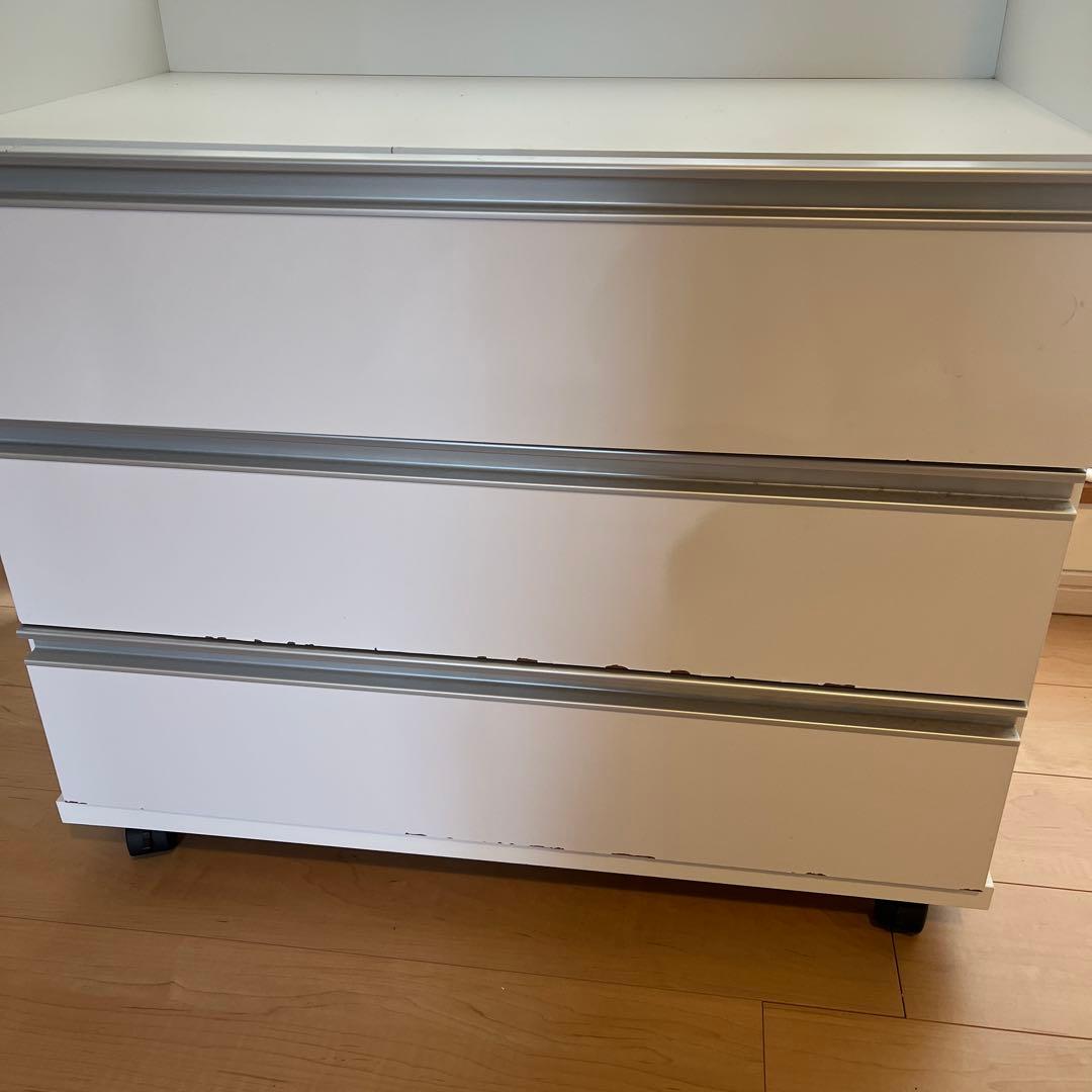 幅75㎝　ハンガーラック衣装収納ケース　白タンス　キャスター付き