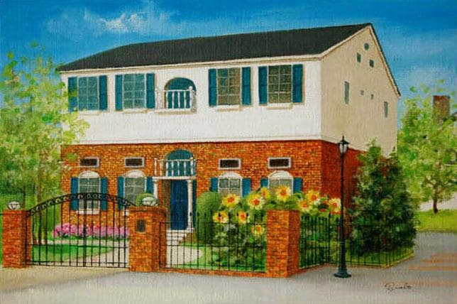 油絵 菅家令子 絵 絵画インテリア 額付(黒) F4-110212 家 ひまわり